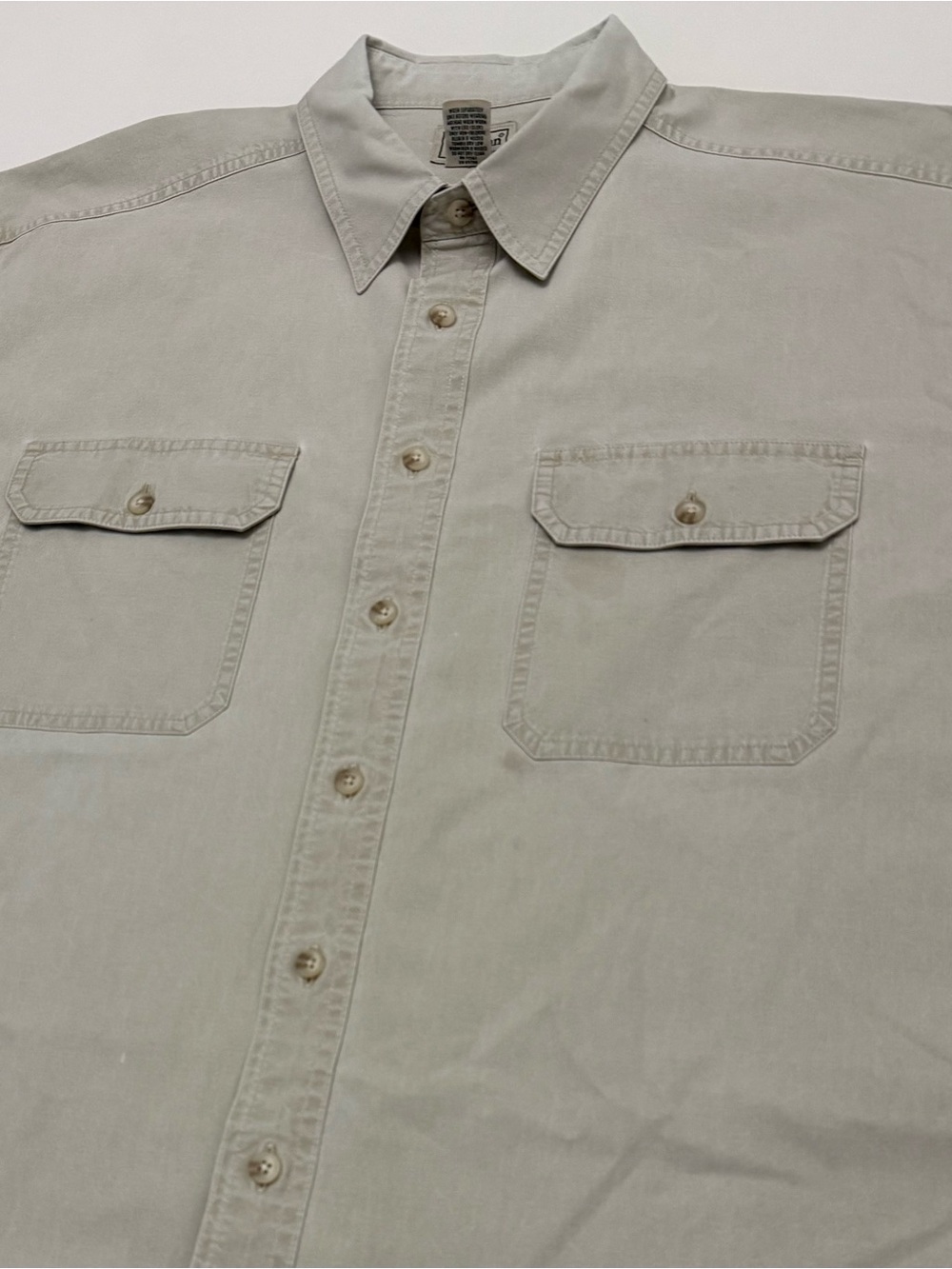 Vintage LL Bean Men's Button-Down Work Shirt in Tan - Size XL
